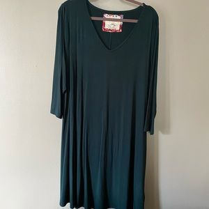Cupid dark green, v-neck,  jersey dress